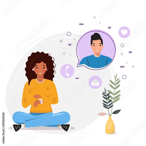 Dark skin woman calling her friend from the smartwatch. Contemporary communication concept. Communication with smart devices.