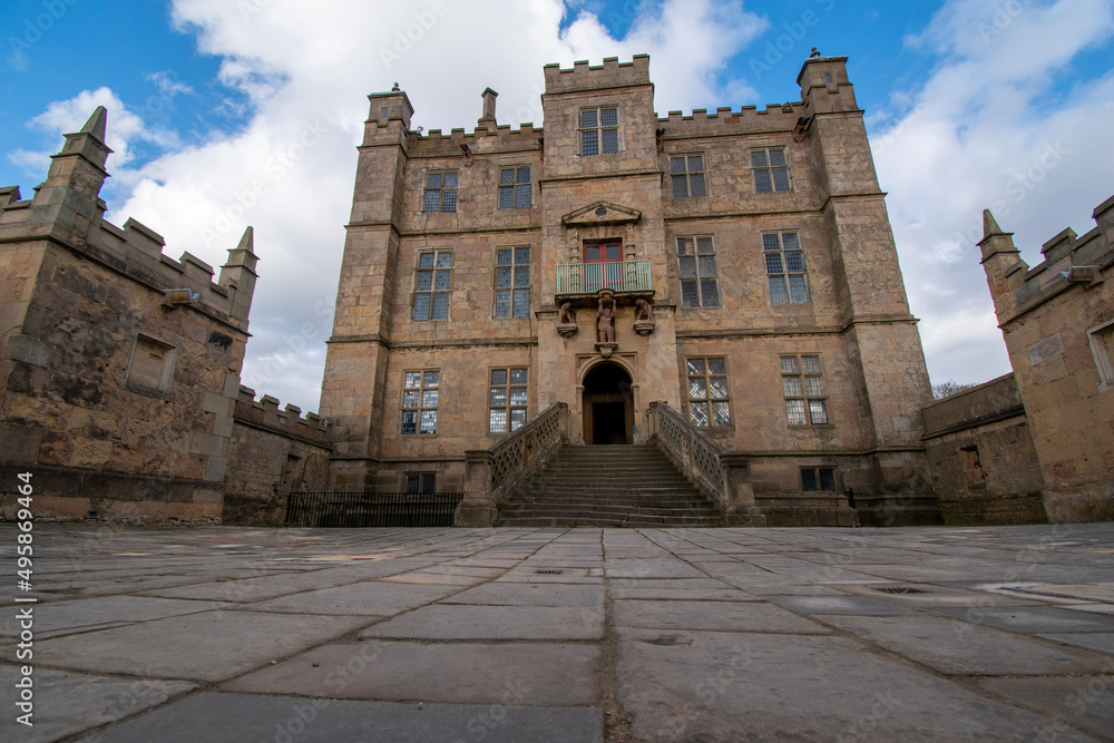 Ground level view of entrance to 'Little Castle' at Bolsover Castle in Derbyshire, UK