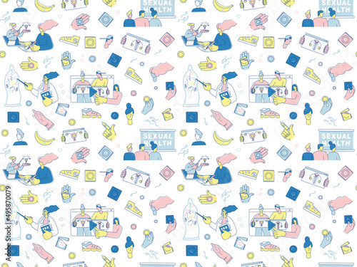 Say Yes to Safe Sex seamless pattern background icons set