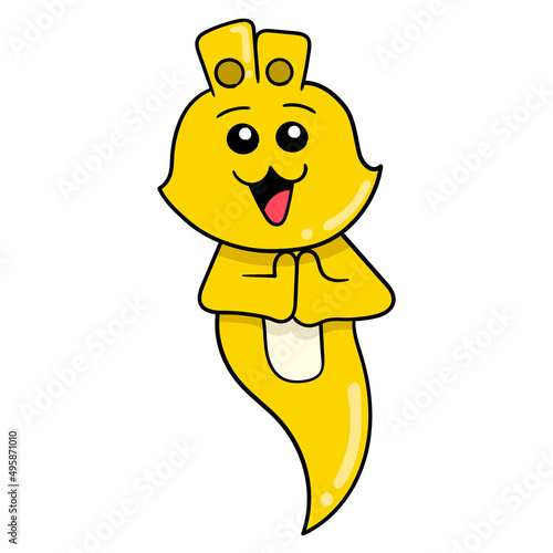 yellow rabbit beast spirit is heading to heaven, doodle icon image kawaii