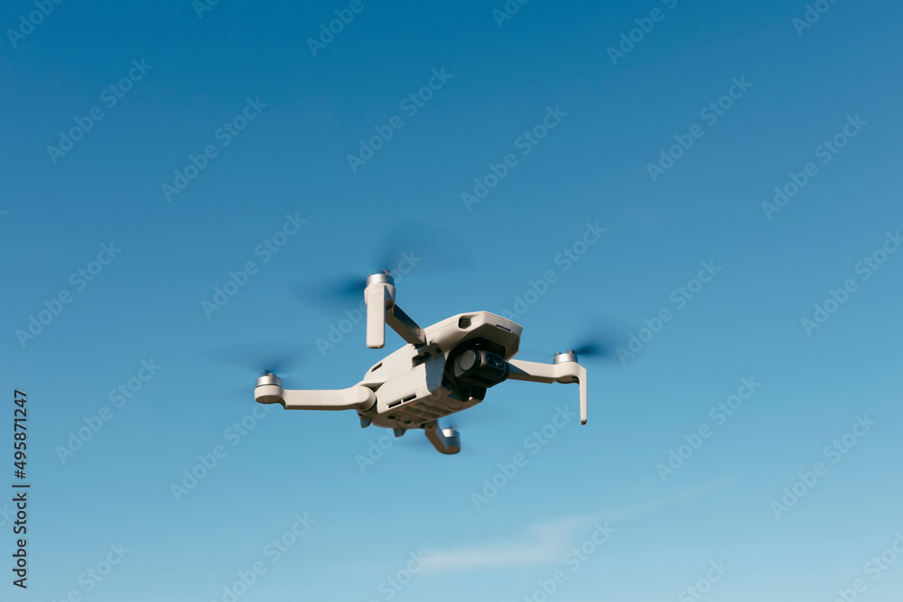 Low angle view of a drone taking off High quality photo Low angle view of a drone taking off High quality photo