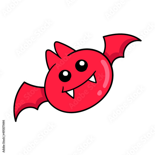 flying cute face red bat, doodle icon image kawaii