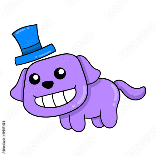 purple-faced puppy wearing a hat, doodle icon image kawaii