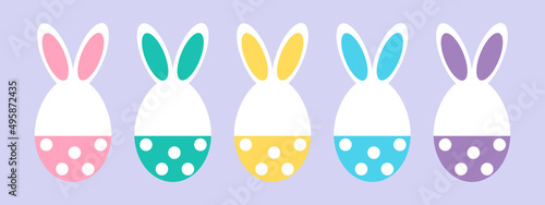 Easter eggs icons. Set of painted Easter eggs with bunny ears.