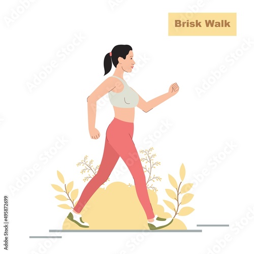 Women Brisk Walking Illustration | Young Girl Walking Illustration