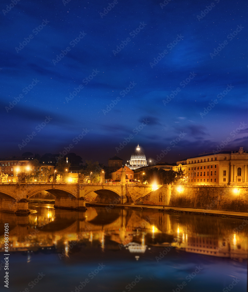 beautiful night view of the Vatican and St. Peter's Basilica