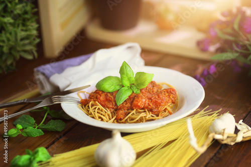 Quadro su tela delicious Italian dish, spaghetti bolognese deliciously served