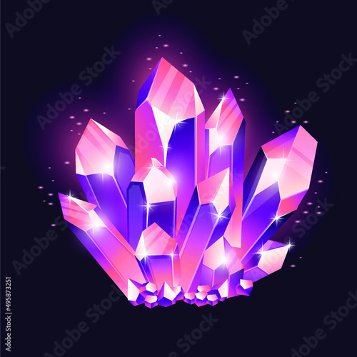 Beautiful crystals drawing.  Magical vector illustration of crystal gem with a  saying.