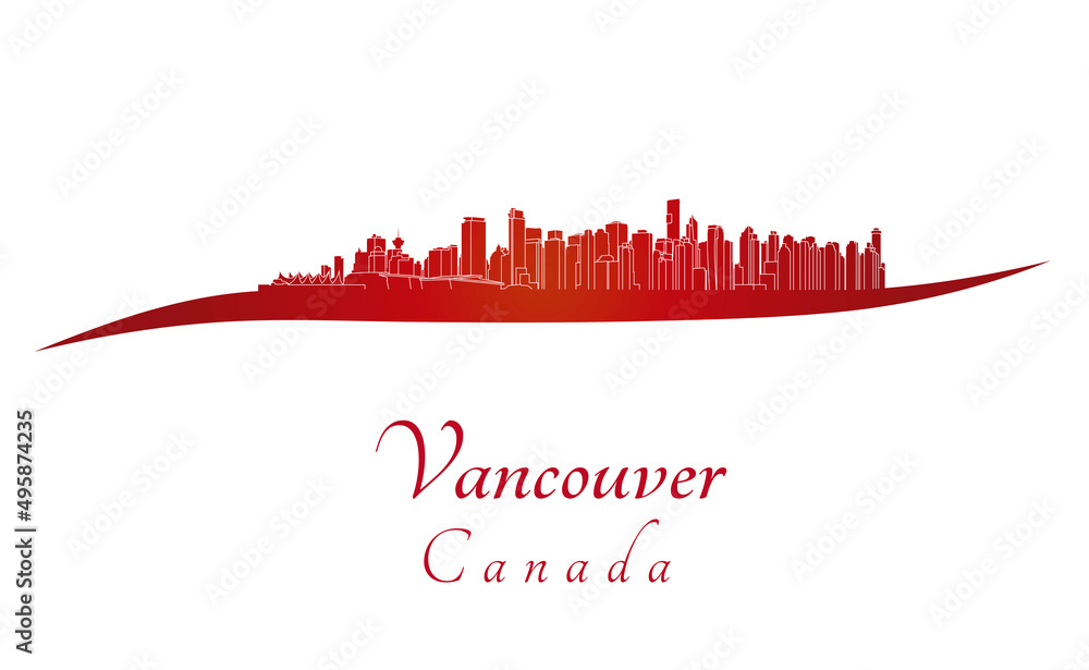 Vancouver skyline in red