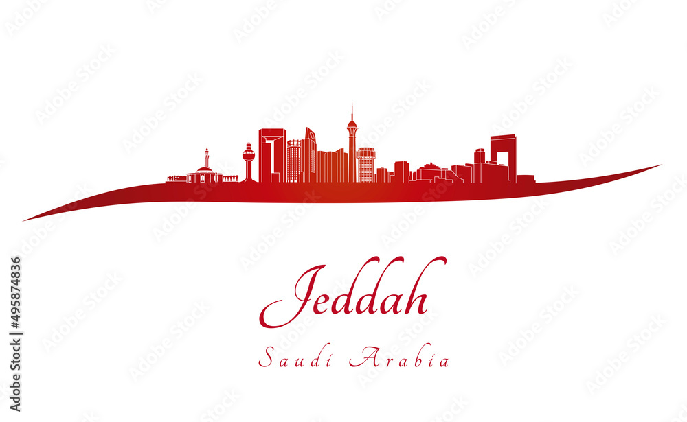 Jeddah skyline in red