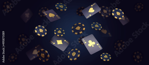 casino dice craps cards poker blackjack baccarat  Black And Red Ace Symbols With Golden Metal 3d render 3d rendering illustration 