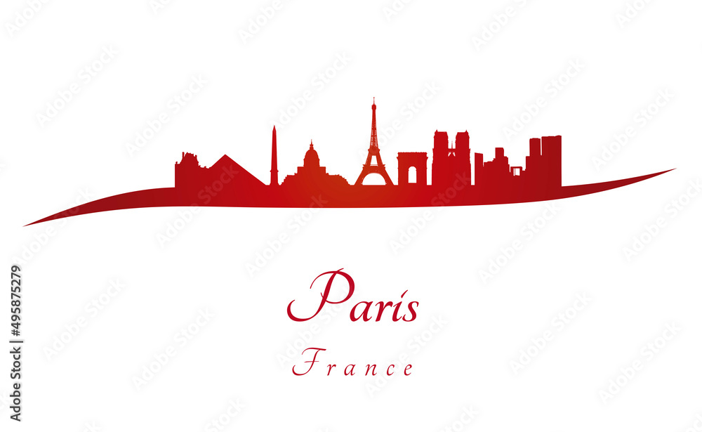 Paris skyline in red