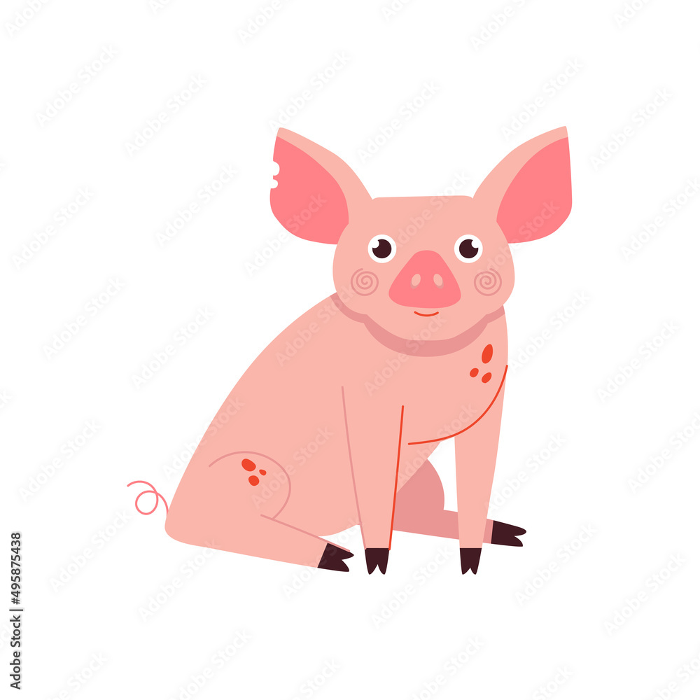Fototapeta premium Cute pig cartoon vector illustration. Domestic farm animal character isolated on white background