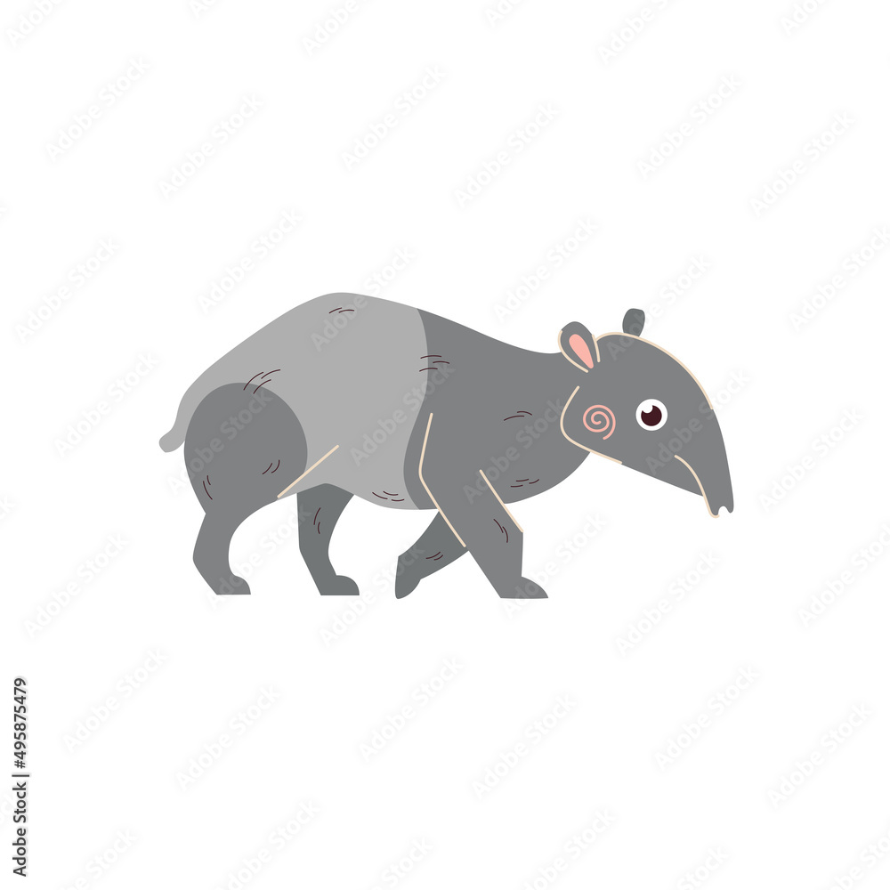 Fototapeta premium Cute tapir vector illustration. Asian animal with elongated nose isolated on white background