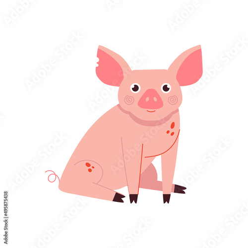 Cute pig cartoon vector illustration. Domestic farm animal character isolated on white background
