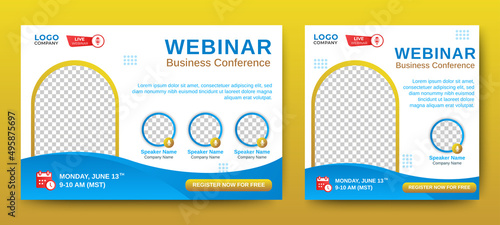 Business conference live webinar banner invitation and social media post template. Business webinar invitation design