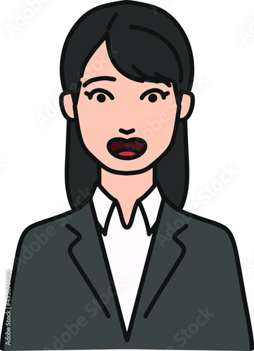 驚いているスーツの女性
