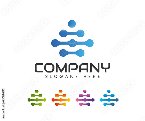 Tech logo design template. Dot Circle Connected as Network Logo Vector - Vector