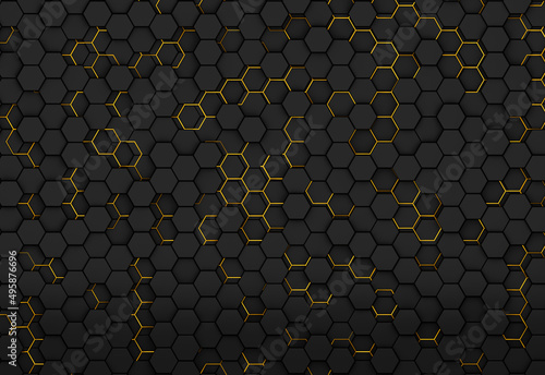 black hexagon pattern with golden outlines