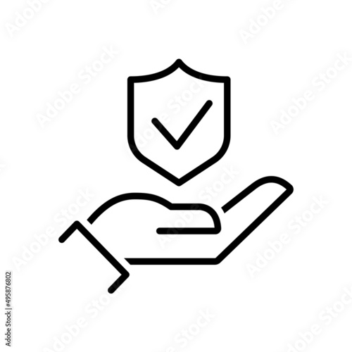 Insurance hand line icon. Risk coverage sign. Policyholder protection symbol. Quality design element. Editable stroke. Linear style insurance hand icon