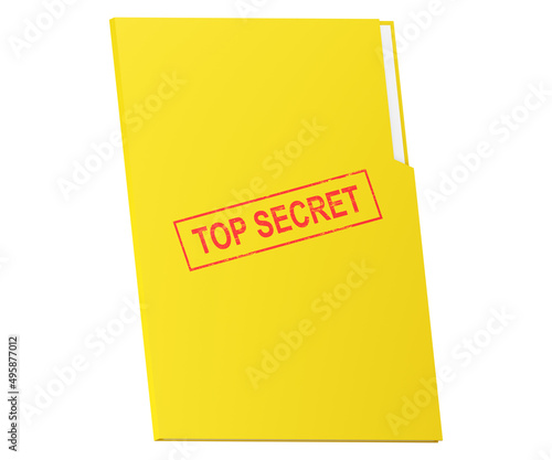Secret documents. Folder with classified materials on the background of documents. Hidden truth. Military, police secret documents. Illustration in cartoon style. 3d render, isolate.