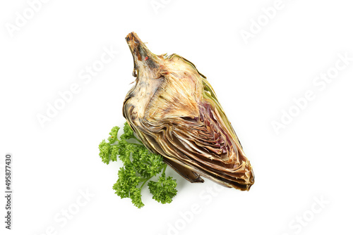 Tasty grilled artichoke isolated on white background