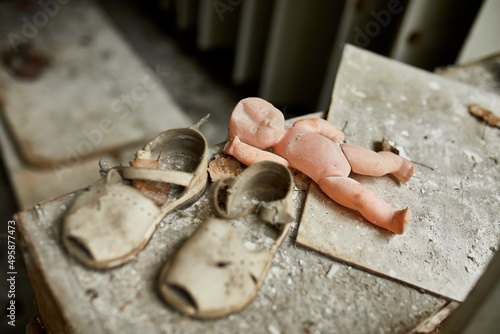 Broken, destroyd, abandoned kindergarten in Chernobyl Exclusion Zone photo