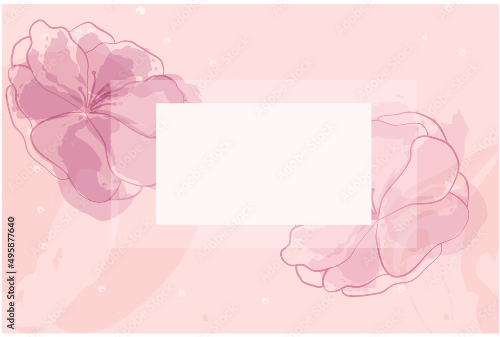 Background with watercolor flowers. Pastel and nude colors. Vector stock illustration. Plants. Place for an inscription