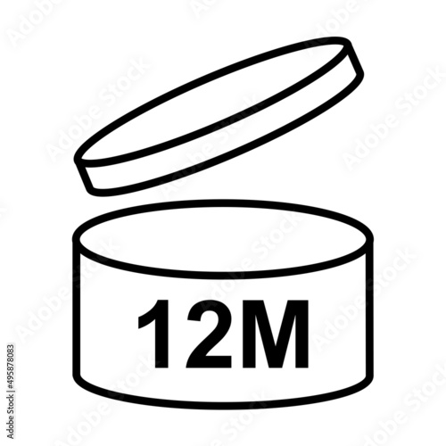12m period after opening pao icon sign flat style design vector illustration isolated white background. 12 month day expiration period after opening.