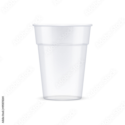 Plastic Cup For Single Use. Disposable Container Mockup for Drinks Isolated on White Background