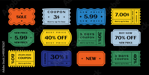 Set of vector tickets, price tags and coupons