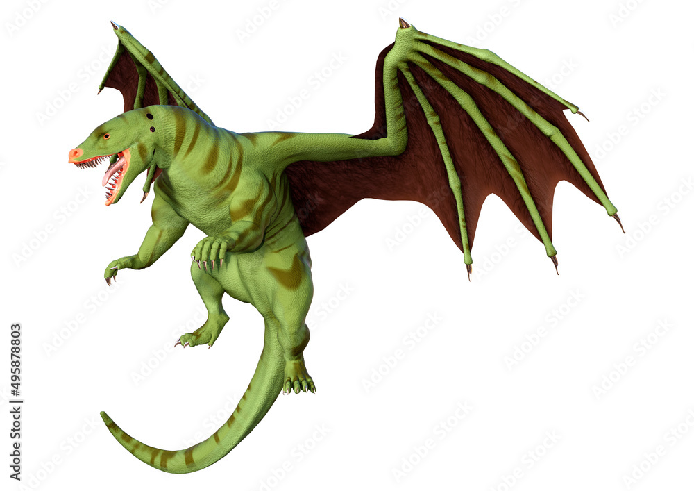 3D Rendering Fairy Tale Dragon on White