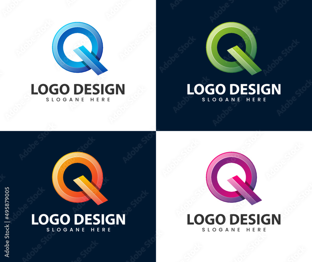 Abstract letter q modern 3d logo design. Letter q logo design template. Creative modern trendy q typography and colorful gradient Abstract letter q modern 3d logo design. Letter q logo design template. Creative modern trendy q typography and colorful gradient