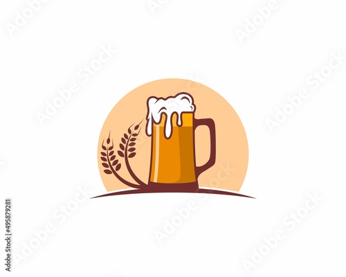 Beer glass with wheat surrounding