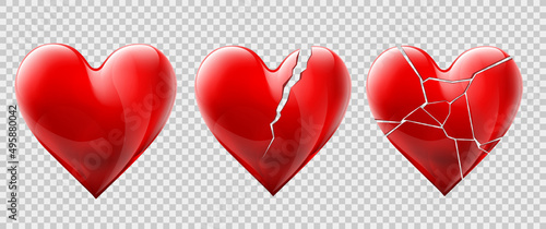 Vector set of glass broken hearts.