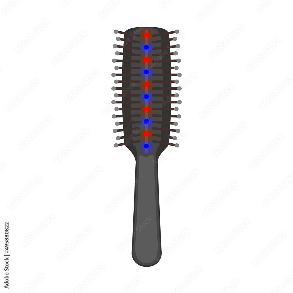 Laser hair growth comb. Red light therapy brush for hair restoration in androgenetic alopecia. Medical concept. Vector illustration. Laser hair growth comb. Red light therapy brush for hair restoration in androgenetic alopecia. Medical concept. Vector illustration.