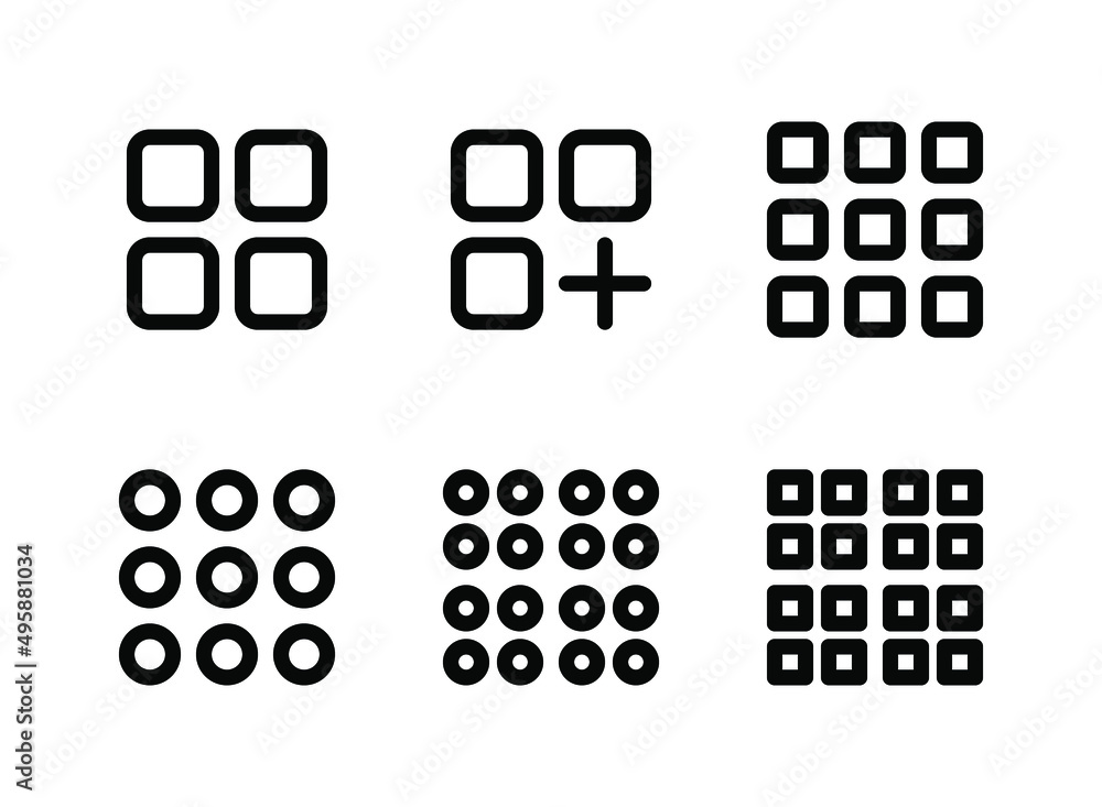 Simple Set of Grid Menu Related Vector Line Icons. Contains Icons as Square, Add, Circles and more. Simple Set of Grid Menu Related Vector Line Icons. Contains Icons as Square, Add, Circles and more.