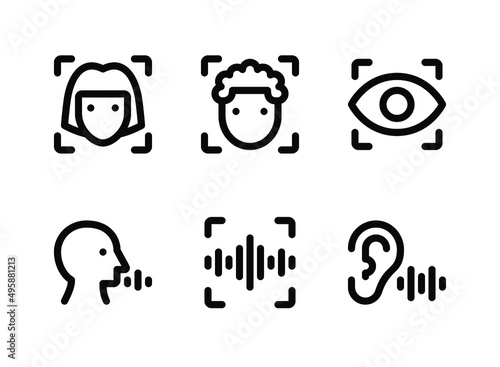 Simple Set of Biometric Security Related Vector Line Icons. Contains Icons as Face Scanner, Retina Recognition, Voice Identification and more.