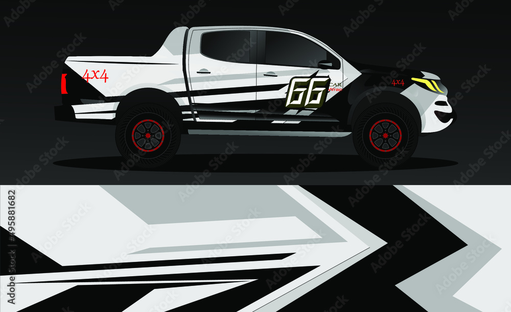 Editable template for wrapping trucks with abstract stickers. High resolution vector graphics.