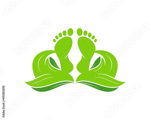 Green nature leaf with foot care on the top
