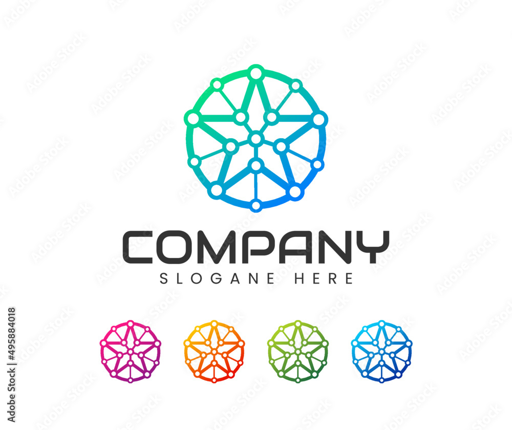 Circle technology logo design. circle round line technology logo. Technology abstract dot connection cross vector logo icon circle logotype