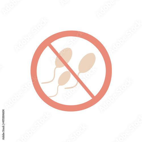 Stop spermatozoa sign. Safe sex, sperm icon. Vector Illustration for printing, backgrounds, covers, packaging, greeting cards, posters, stickers and seasonal design. Isolated on white background.