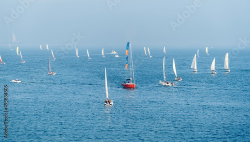 Group of sailboats in the sea