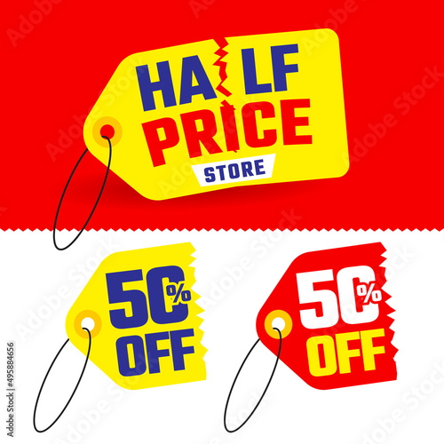 Foto Half price store- Sale and discount offer label