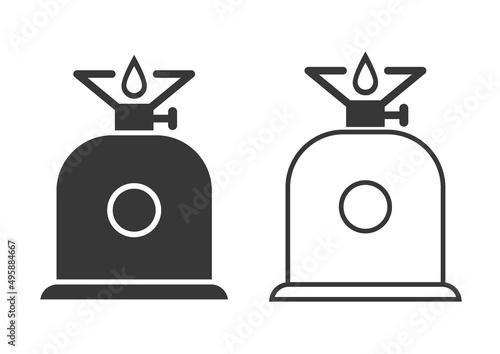 Gas camping stove - vector illustration black and white
