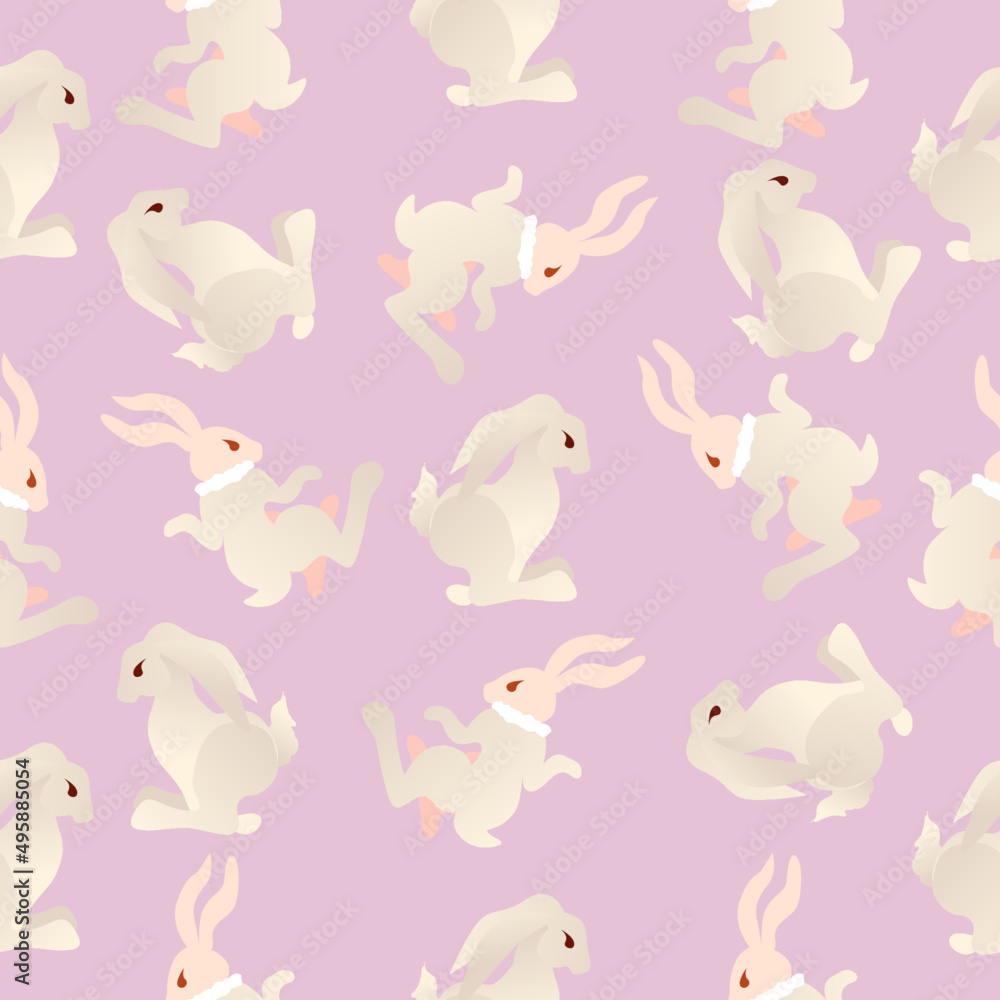 Vector boho color background for Easter card with the bunnies. Happy Easter banner,  greeting card, poster. 
