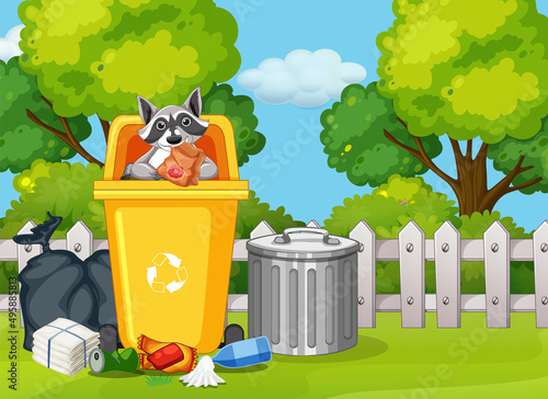 Trashcan full of dirty bags and plastic