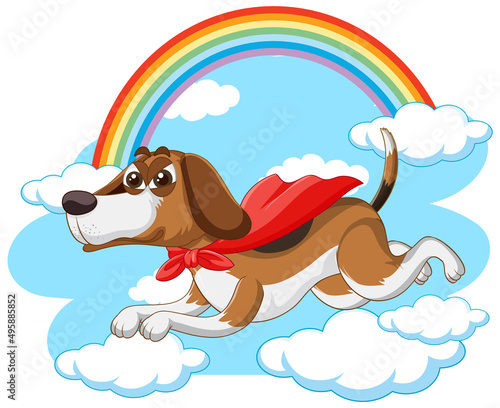 A hero dog flying on sky background