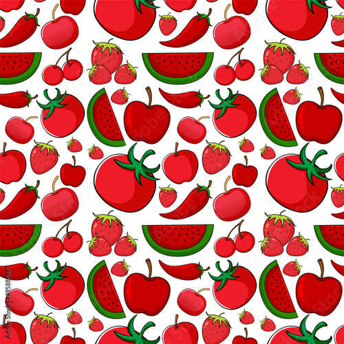Seamless background design with fruits in red color