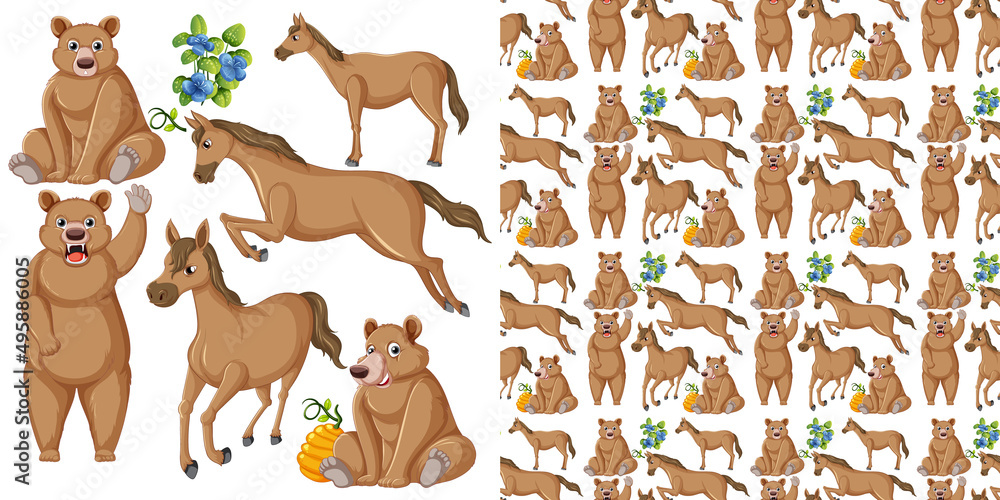Fototapeta premium Seamless pattern with cartoon wild animals